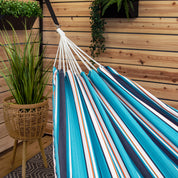 Close up of Sunbrella Hammock in Token Surfside end strings