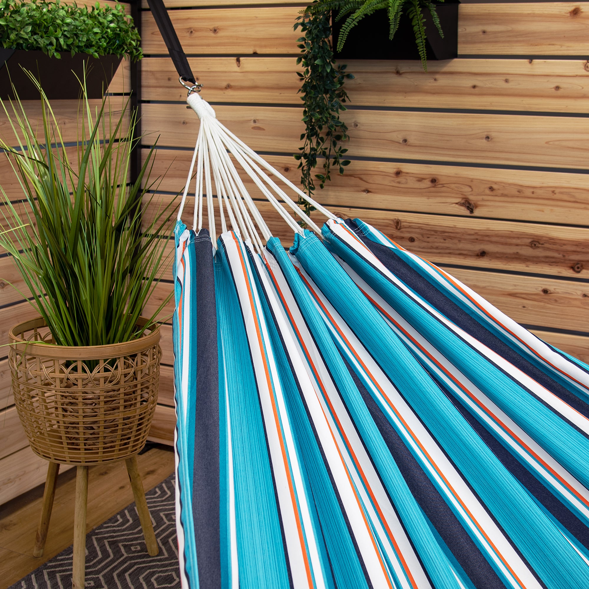 Close up of Sunbrella Hammock in Token Surfside end strings