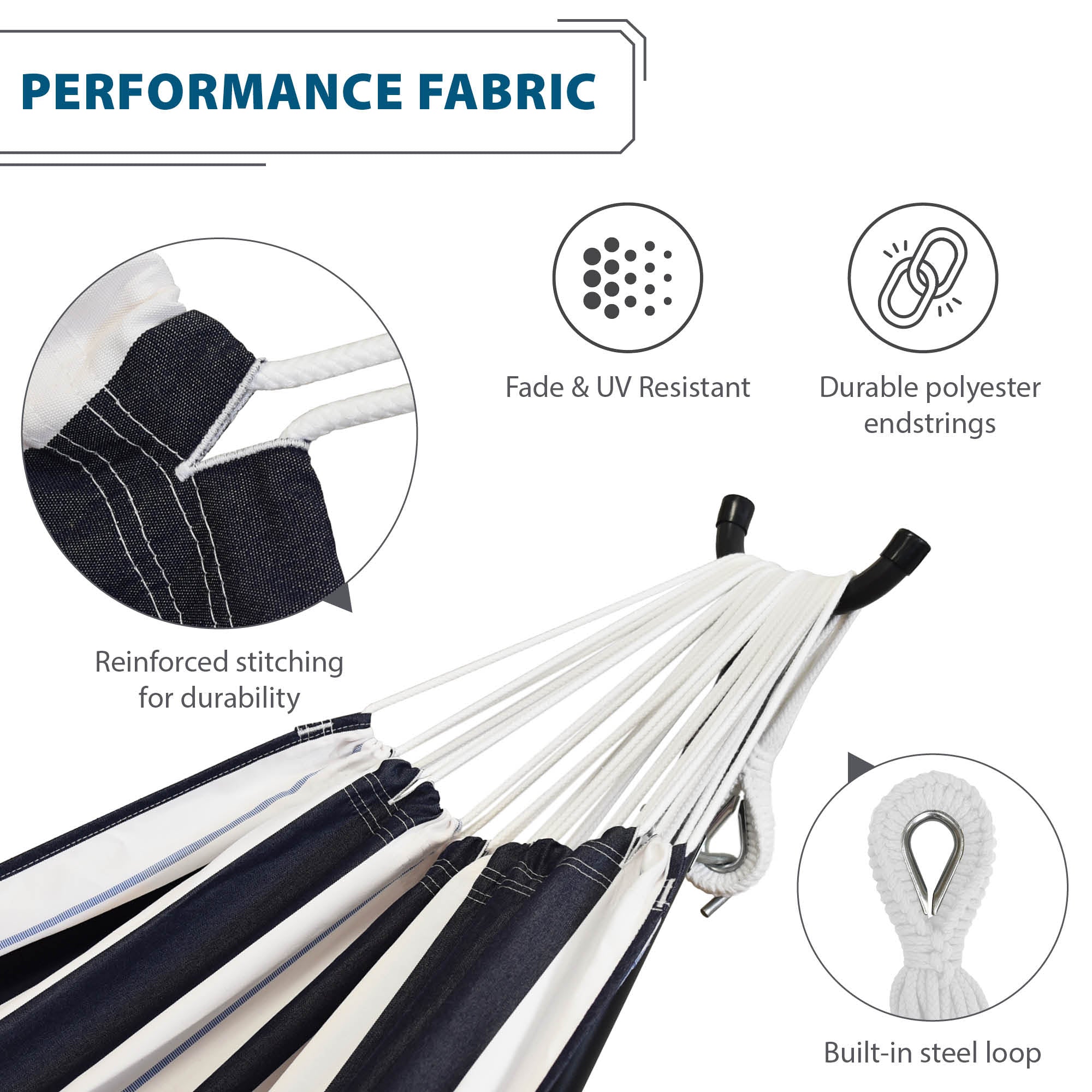 Hamac double Sunbrella® avec support en pin massif (260 cm) - Token Surfside