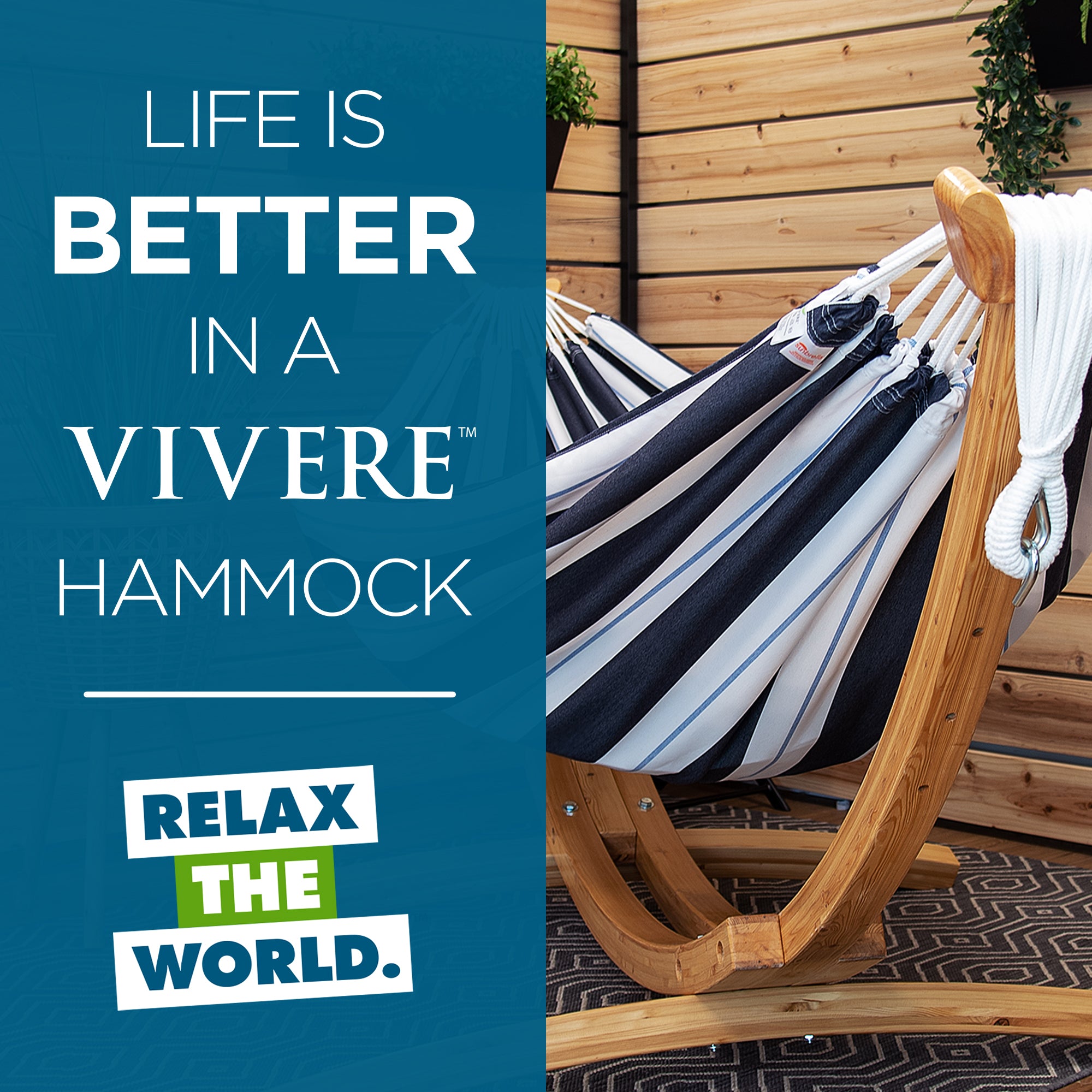 Hamac double Sunbrella® avec support en pin massif (260 cm) - Token Surfside