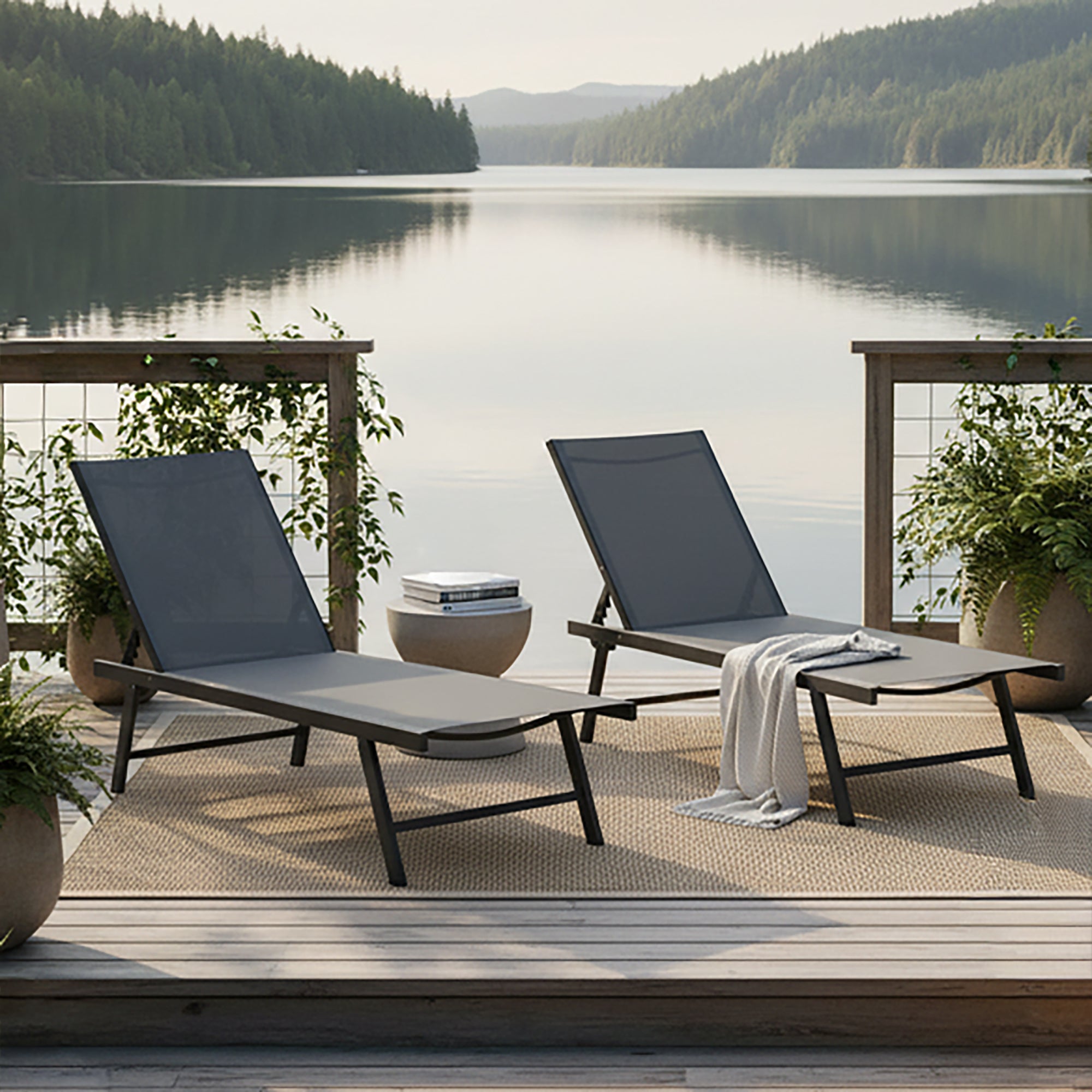 Sentosa Phifer® & Aluminum Lounger Set (2pc) - Black Chrome