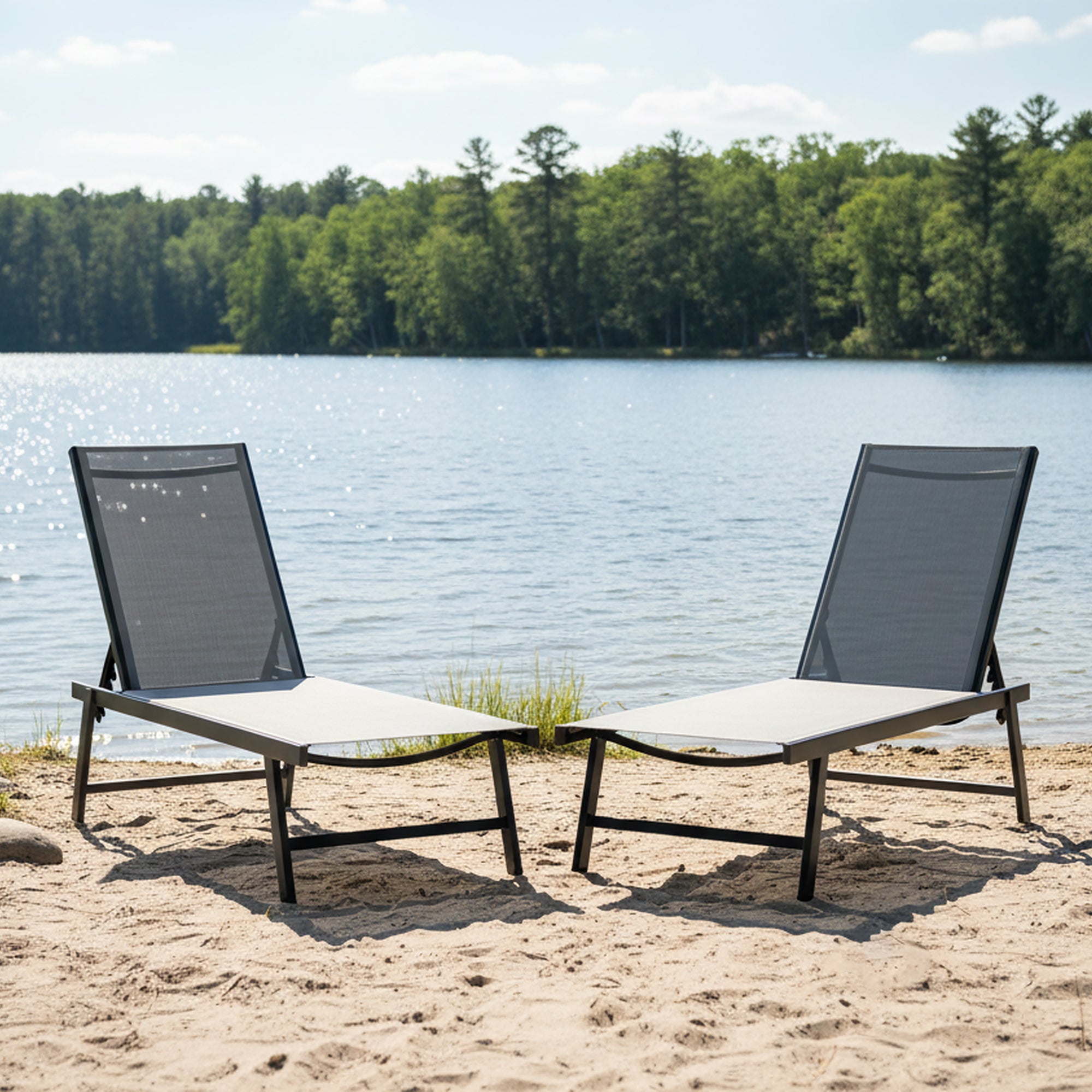 Sentosa Phifer® & Aluminum Lounger Set (2pc) - Black Chrome