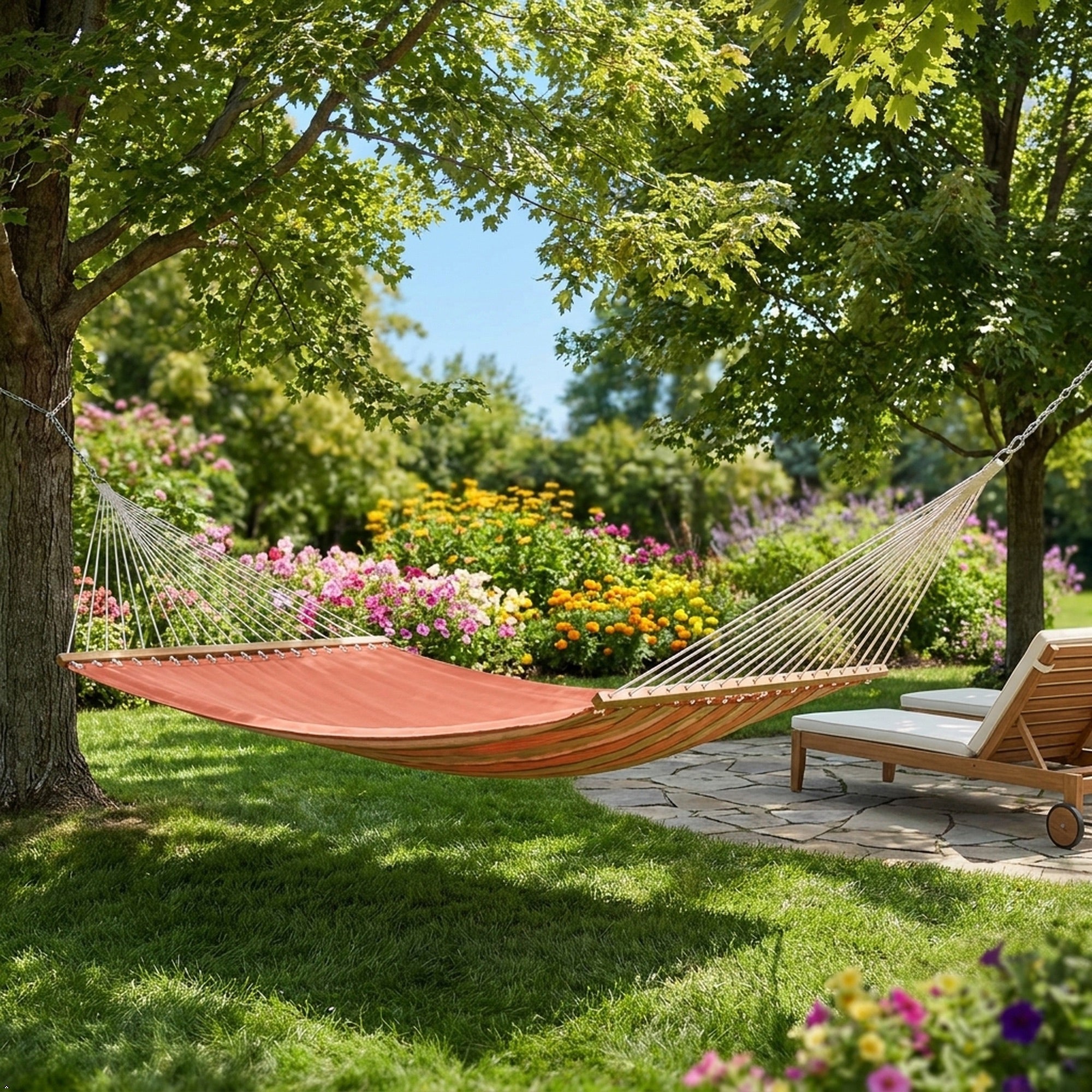 Sunbrella® Quilted Spreader Bar Hammock - Cameo & Coral