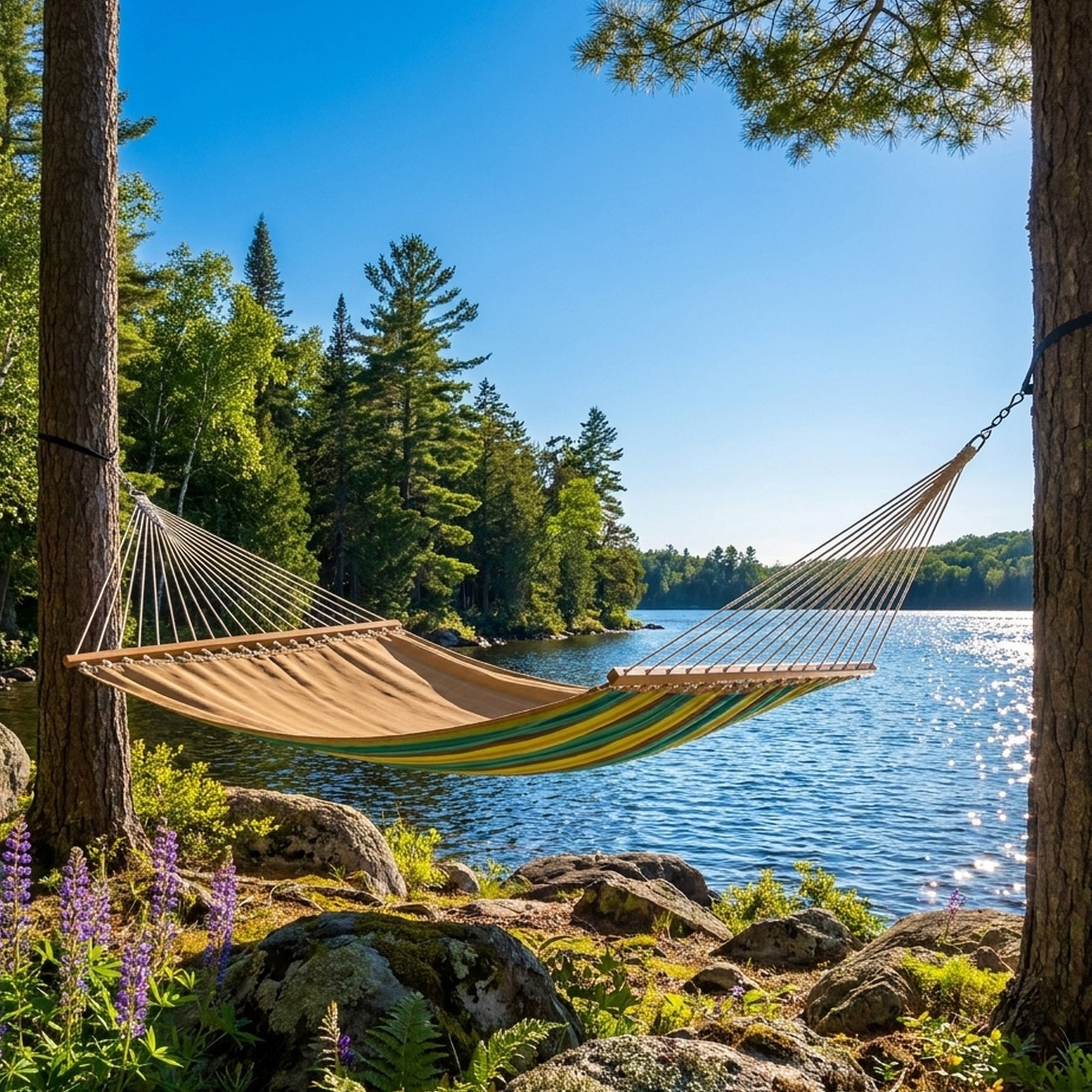 Sunbrella® Quilted Spreader Bar Hammock - Lagoon & Sand