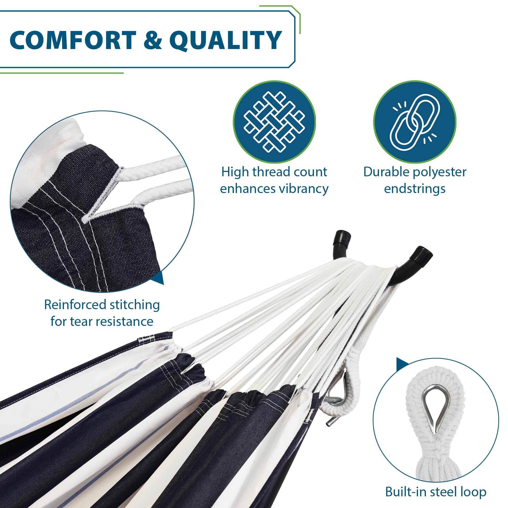 Double Cotton Hammock with Solid Pine Stand (8ft/260cm) - Harbour